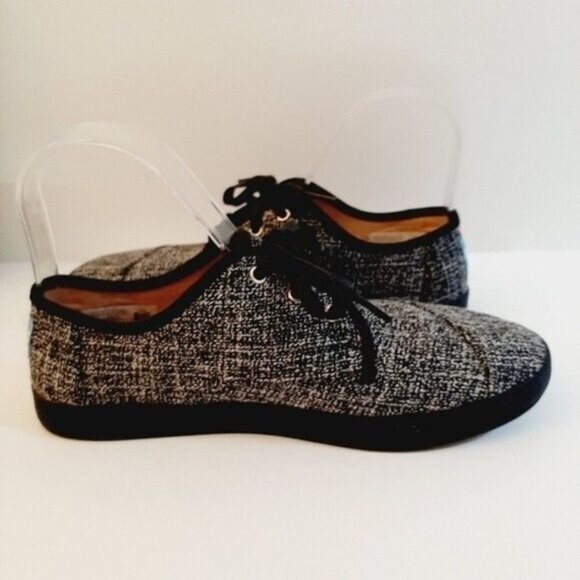 TOMS Paseo Tweed Fabric Lace-up Sneakers B&W Sz 7 - Picture 9 of 12